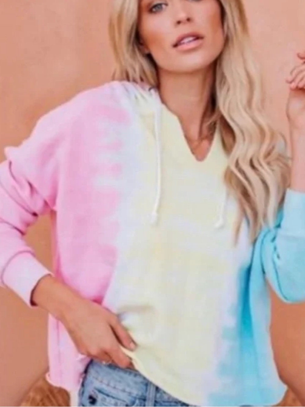 Ocean Drive Color Block the Sun Tie-Dye V-Neck Hoodie Womens Size S